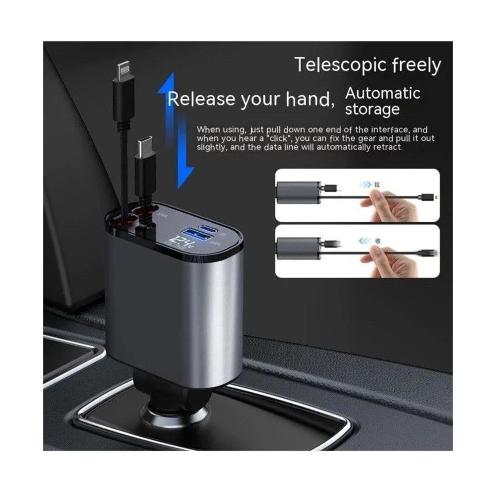 Metal Car Charger 120W Super Fast Charging Car Cigarette Lighter USB And TYPE-C